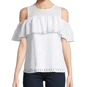 Michael Kors Lace Cold-Shoulder Ruffle Blouse